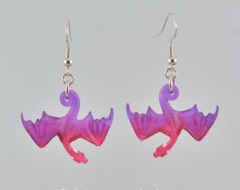 Hanging Dragon Earrings - Purple and Pink Sea Glass Inspired Earrings - IN STOCK and Ready to Ship