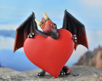 Valentines Day Heart Dragon Sculpture Resin Figurine - Burning Ember Dragon - PRE ORDER Shipping in 2-4 Weeks