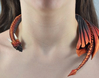 Dragon Necklace - Burning Ember Dragon Draper Necklace - IN STOCK and Ready to Ship