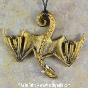 Hanging Dragon Necklace - Antique Gold Dragon - PRE ORDER Shipping in2-4 Weeks