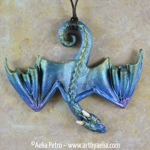 Hanging Dragon Necklace - Aurora Borealis Dragon - PRE ORDER Shipping in 2-4 Weeks