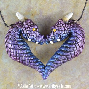 Dragon Portrait Heart Necklace - Purple Aurora Borealis - IN STOCK and Ready to Ship