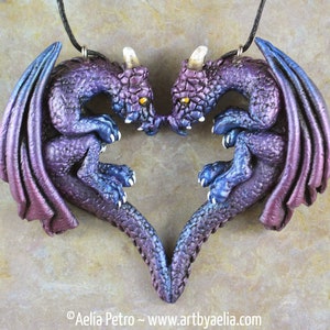 Dragon Heart Friendship Necklaces - Pair of 2 Purple Aurora Borealis Dragons - IN STOCK and Ready to Ship
