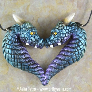 Dragon Portrait Heart Necklace - Aurora Borealis Dragons - IN STOCK and Ready to Ship