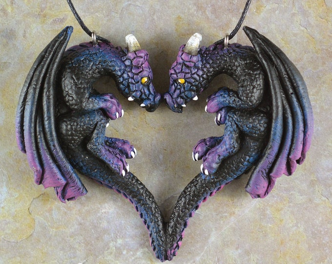 Dragon Heart Necklace - Galaxy Elemental Dragons - IN STOCK and Ready to Ship