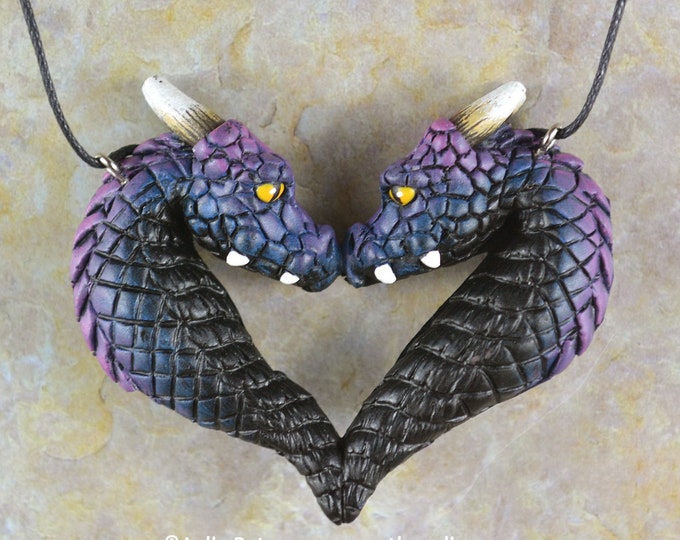 Dragon Portrait Heart Necklace - Galaxy Elemental Dragons - IN STOCK and Ready to Ship