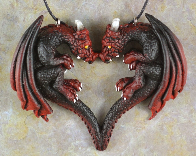Dragon Heart Necklace - Fire Elemental Dragons - IN STOCK and Ready to Ship