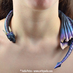 Oil Slick Dragon Draper Necklace -  Shimmering Blue, Purple, Pink and Gold Dragon - PRE ORDER Shipping in 2-4 Weeks