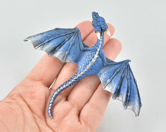 Realistic Baby Blue and Silver House Dragon Hair Clip - IN STOCK and Ready to Ship