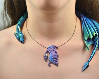 COMBO - Dragon Draper Necklace & Resting Dragon Necklace in your Choice of Colours - Custom Made PRE-ORDER