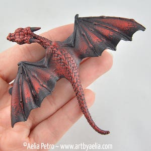 Realistic Baby Dragon Hair Clip - Black and Red Dragon - IN STOCK and Ready to Ship