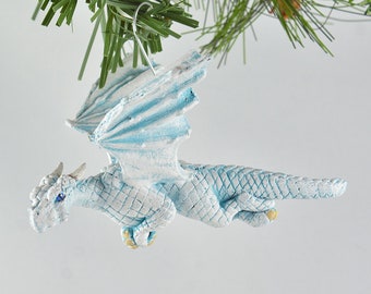 Flying Dragon Ornament - Icy Dragon with Optional Ornament Upgrade - IN STOCK and Ready to Ship