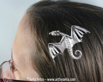 Baby Dragon Hair Clip in Antique Silver - Great Gift for the Dragon Obsessed - IN STOCK and Ready to Ship