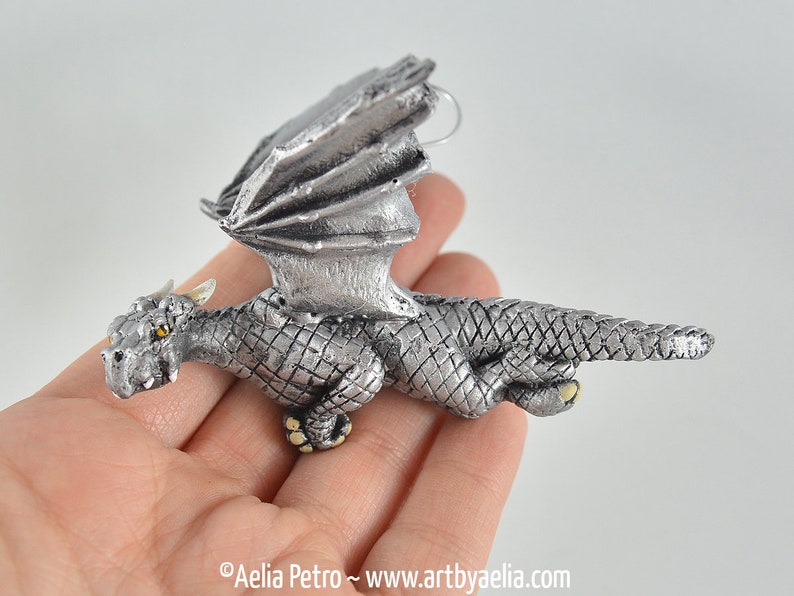 Flying Dragon Ornament Antique Silver Dragon with Optional Ornament Upgrade PRE-ORDER