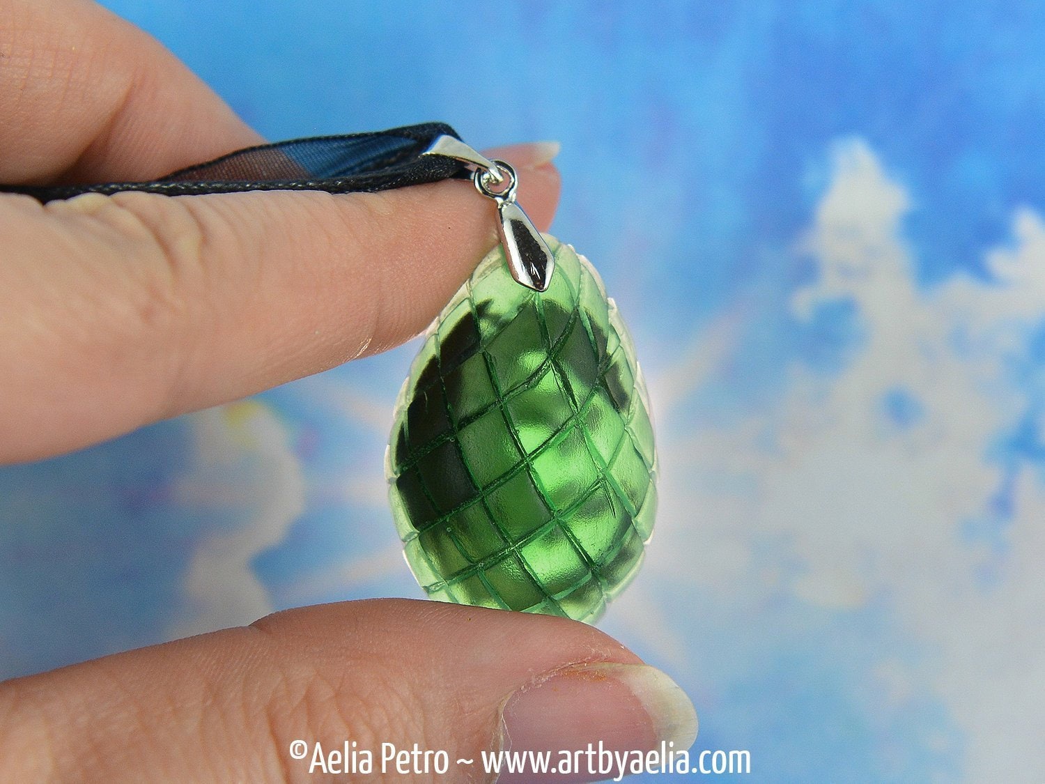 Large Scaled Green Dragon Egg Necklace - In Stock and Ready to Ship