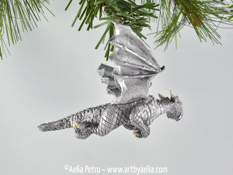 Flying Dragon Ornament Antique Silver Dragon with Optional Ornament Upgrade PRE-ORDER