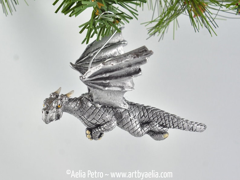 Flying Dragon Ornament Antique Silver Dragon with Optional Ornament Upgrade PRE-ORDER