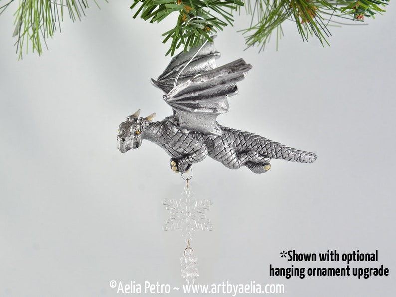 Flying Dragon Ornament Antique Silver Dragon with Optional Ornament Upgrade PRE-ORDER