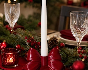 3D Printed Bow Taper Candle Holder – Christmas Table Decor, Holiday Centerpiece & Mantel Decoration