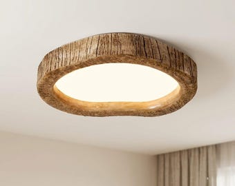 Plafoniera a LED in legno realizzata a mano / Lampada da soffitto nordica a incasso / Illuminazione moderna rustica in legno per camera da letto, soggiorno e cucina