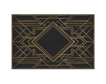 Art Deco Geometric Diamond Heavy Duty Floor Mat | Black Gold Entry Rug