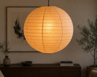 Abat-jour en papier de riz de style japonais, suspension, lampe Wabi Sabi, décoration d'intérieur de salon cosy, lanterne ronde en papier minimaliste