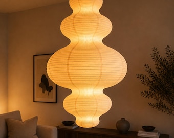 Cloud Paper Pendant Lampshade, White Japanese Rice Paper Lamp Shade, Japandi Hanging Ceiling Light, Minimalist Bedroom Living Room Decor