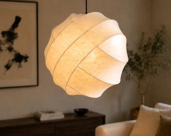 Wabi Sabi Silk Pendant Light, Japandi Hardwired Ceiling Lamp, White Japanese E27 Chandelier for Dining Room Kitchen Island Decor, 30-50cm