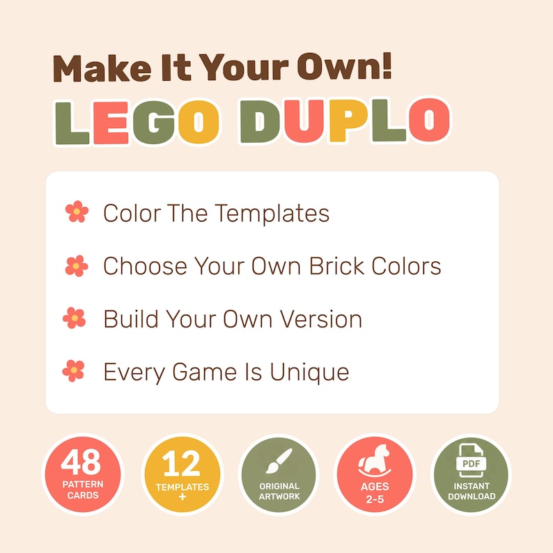 Color Your Own LEGO DUPLO Pattern Cards PDF | 48 Building Challenge ...