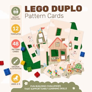 Tarjetas de patrones LEGO DUPLO en PDF | 48 tarjetas de desafíos de construcción + 12 plantillas | Actividad de aprendizaje imprimible para niños de 2 a 5 años