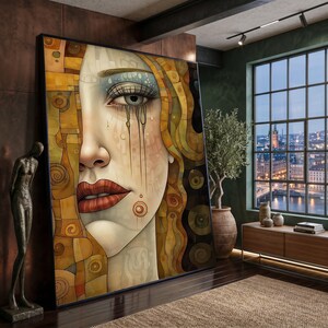 Abstract Woman Portrait Canvas, Surreal Face Art, Modern Expression Wall Art, Dramatic Eye Closeup Canvas, Home Decor Accent Print Art