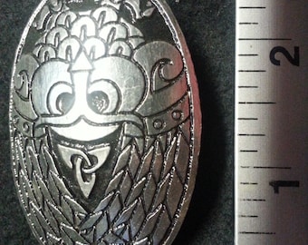 Large Viking Owl Oval Pewter Broach