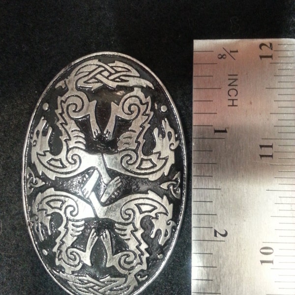 Large Viking Wolf Oval Pewter Broach
