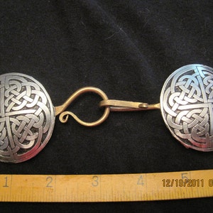 Large Pewter Cross Roads Knotwork Cloak Clasp Pin