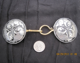 Pewter Cloak Clasp Pin On With Celtic Bears With Swords