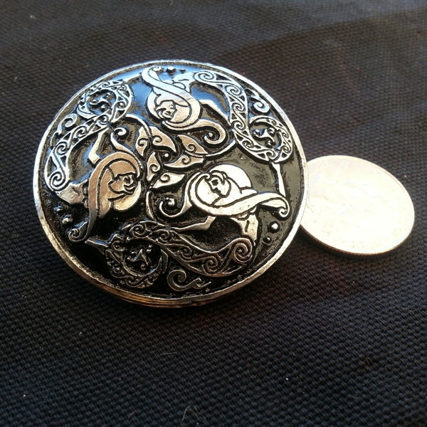 Large Disk Broach With Celtic Mermaids