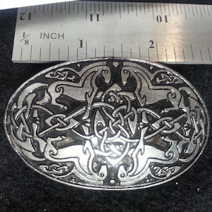 Large Viking Horses Pewter Oval Broach