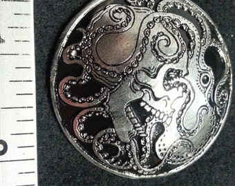 Large Pewter Disk Broach With A Skull And Octopus