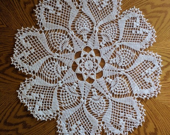 Handmade White Round Crochet Doily: Birthday Breakfast