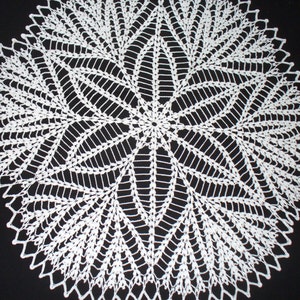 Handmade White Round Crochet Doily: Bat Flower