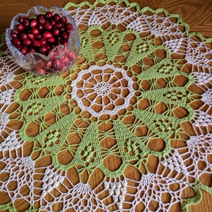 Handmade Wasabi and Cream Round Crochet Doily