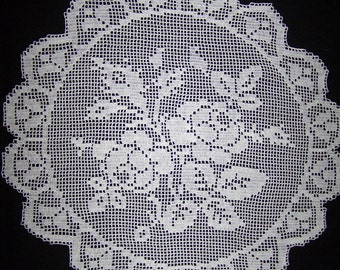 Handmade White Round Crochet Doily: Roses