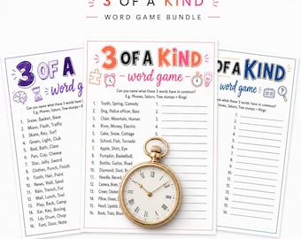 Juego de preguntas y respuestas sobre cultura pop, paquete de juego de palabras "3 de una clase", rompecabezas imprimible y rompehielos para fiestas, noche de juegos en familia, diversión para fiestas de oficina.