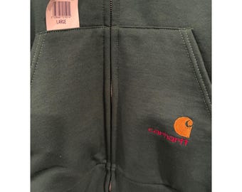 Vintage 1996 Men's Carhartt Large 868 Green Waffle Lined Zip Hoodie Sweatshirt