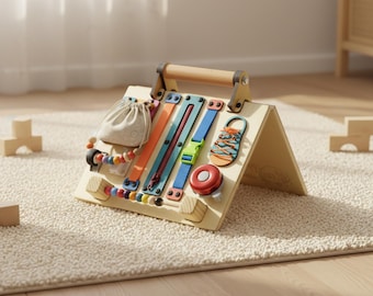 Bolsa de actividades Montessori de madera, juguete de viaje para niños pequeños.