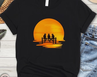 Camiseta con silueta de vaquero al atardecer / Camiseta estilo western al atardecer, camiseta de la vida en el rancho