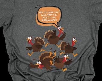 Camiseta juvenil con pavos corriendo asustados / Divertida caricatura de pavo de Acción de Gracias