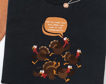 Camiseta de pavos de Acción de Gracias corriendo asustados con bocadillo de diálogo / Camiseta de pavo de Acción de Gracias