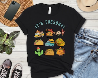 Camiseta con personajes de tacos "Es martes" / Camiseta con ilustración de comida