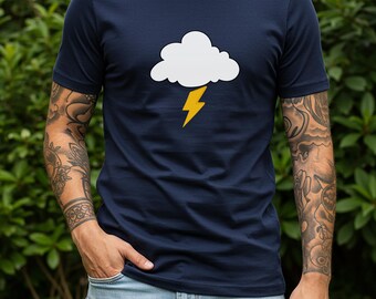 Camiseta con nube y relámpago / Icono de tormenta, gráfico meteorológico minimalista